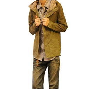 2011秋冬装新品日韩系民族风撞色连帽燕尾服男士夹克外套303-H01