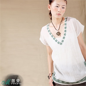茵曼女装2012夏装新款亚麻衬衫女 休闲大码衬衫MQ8892