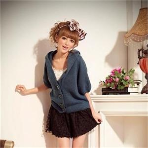 coverlooks 韩版蝙蝠袖蝴蝶结纯色连帽开衫毛衣