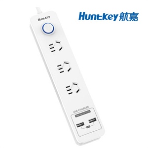 Huntkey航嘉电脑数码插线板PSB404,带2个USB智能充电口插座/插排
