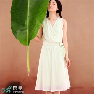 INMAN茵曼夏装新款 大码女装裸色无袖背心裙纯棉连衣裙822103450