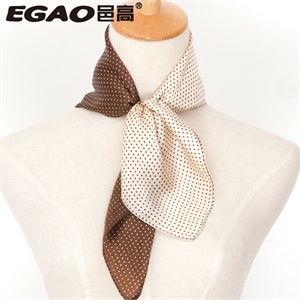 邑高EGAO正品 真丝小方巾 咖啡色黄色波点 21102