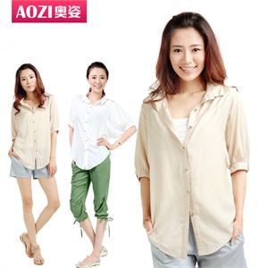 【品牌直供】Aozi奥姿 2011夏新 纯色宽松翻领灯笼袖衬衫 ZD106