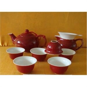 苏氏铁红花釉小茶壶旅行杯 10头茶具 75323