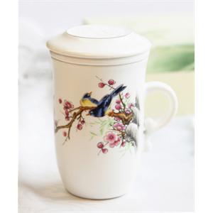 长物志 喜鹊梅花 亚光骨瓷3入马克杯（1盖1滤2杯）