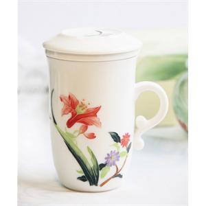长物志 百年好合 浮雕彩绘骨瓷3入马克杯（1盖1滤1杯）