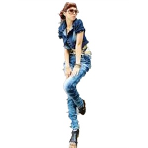 依山傍水 木耳花边小披肩泡泡袖牛仔小外套SS8008