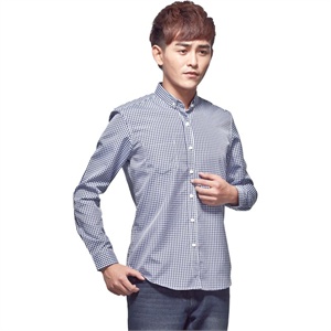 【nonbrand】男款80支纱韩版修身免烫高端衬衫 白底蓝格
