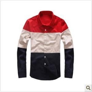 2011秋冬装新品拼接色撞色韩版修身翻领长袖衬衫加厚版911D-C03