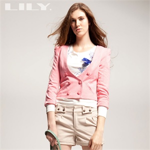 LILY 2011春秋款 深粉红色 开胸双排扣立体剪裁 短外套