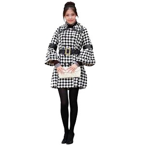 【品牌直供】aicco 秋女装翻领黑白点喇叭袖中长款风衣 修身925-17