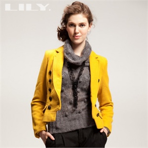 LILY 2011秋冬 土*毛混纺西装领双排扣 长袖外套