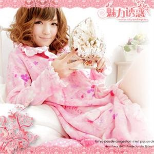 想飘内衣 可爱小花长袖珊瑚绒睡袍浴袍睡衣家居服女秋冬季