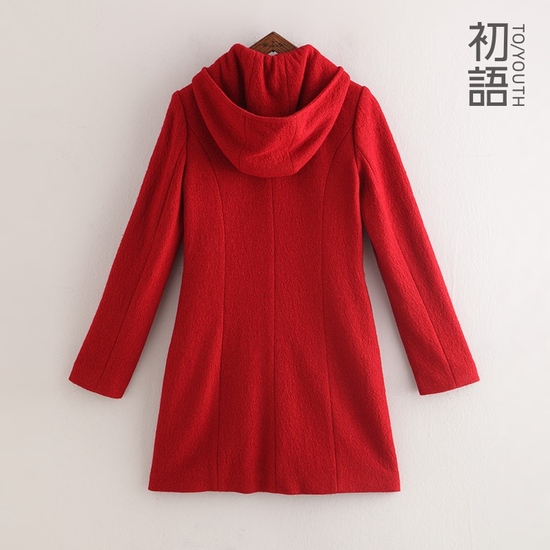 女士服装 外套 初语 春装新款 a字型剪裁显瘦中长款呢大衣毛呢外套女