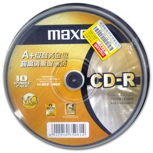 【当当销售配送】MAXELL麦克赛尔 CD-R80 48X 700MB 金盘 10片桶装 刻录盘