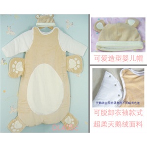 蒂乐 小熊睡袋 有袖可脱卸带睡帽 dl405C 90CM