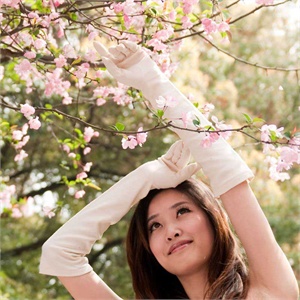 乐为手套女士蕾丝春夏季加长防晒袖套薄全指开车可爱防滑L11FD111