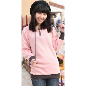 星琦舞 厚款抓绒中长修身卫衣女款 连帽2010秋冬新外套BE8056