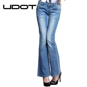 【UDOT右道】修身经典蓝色弹力中腰微喇女牛仔裤 U430