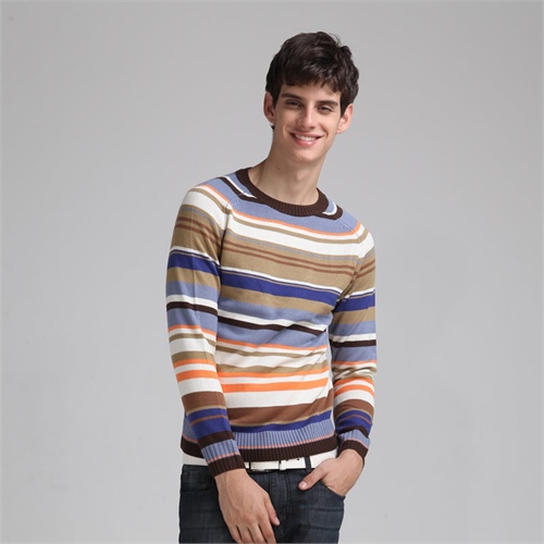 【唐狮男休闲条纹针织衫