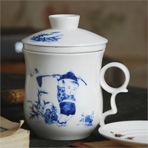 景德镇陶瓷茶杯 童趣 办公用杯 礼品 带茶漏 骨瓷茶杯