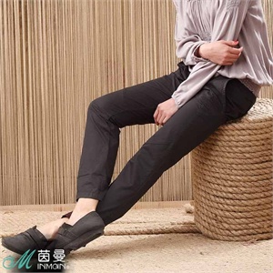 INMAN茵曼女装 立体分割 纽扣 拉链门襟 纯棉 长裤 821091051