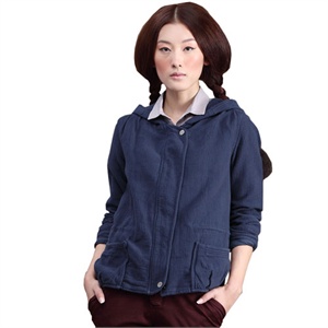 INMAN茵曼女装 宽松大码 收腰抽褶 大口袋 连帽 拉链 短外套 F522