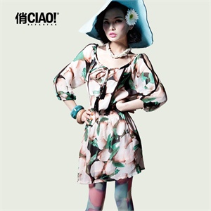 CIAO!俏 欧美露肩性感女装 水果印花连衣裙 CBSQM056
