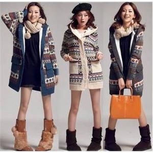 CL韩版房子提花口袋连帽开身毛衣风衣外套