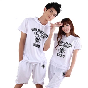 可绿尔 韩版时尚老鹰字母徽章印花休闲情侣运动套装 KEZU S383#