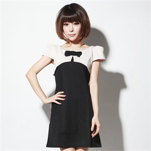 2012春装新款短袖蝴蝶结束身连衣裙 欧美甜美简约女短裙