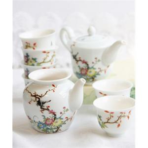 长物志 粉彩菊花 骨瓷8入茶具组（1壶1海6杯）