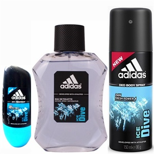 货到付款 adidas阿迪达斯男士香水+走珠香体液+止汗喷雾组合 冰点