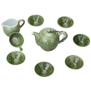[当当自营]苏氏 新绿釉浮雕花鸟10头茶具组75915