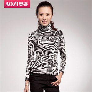 【品牌直供】Aozi奥姿 2011堆堆领修身条纹百搭女式套头衫 ZD053