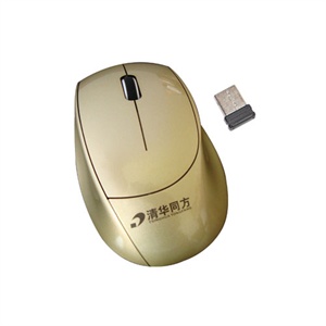 【当当销售配送】清华同方 AS402 10米无线光电鼠标 金色 2.4G (USB)