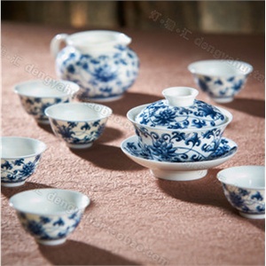 海一 功夫茶具景德镇青花盖碗陶瓷茶具套装 TS005