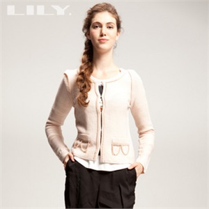 LILY 2011春秋 开衫钉珠装饰圆领 长袖针织衫