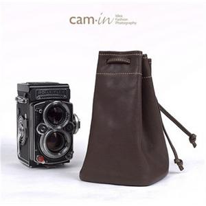 Cam-in 胎牛皮相机镜头保护袋 咖啡色皮米色线 CAM7006