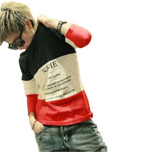 2011秋冬装新品韩版红人款撞色字母品色长袖修身T恤男士111-T58