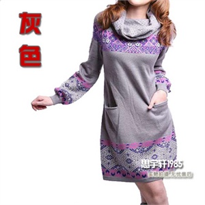 依山傍水高翻领镂空环型刺绣女装羊毛连衣裙XQW003