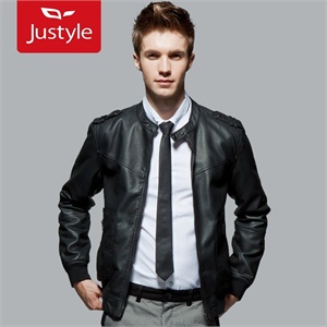 【Justyle】秋冬机车窄立领高仿水洗皮男装PU皮夹克