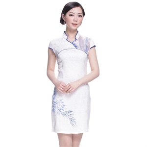 旗袍货到付款 新款夏装 时尚立领印花短袖旗袍连衣裙 aitX8029