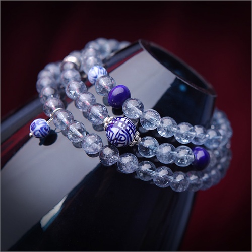 凰涅磐项链女 长款 古韵青花瓷海蓝宝<em>毛衣链</em> 原