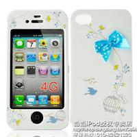 韩国happymori iPhone4前后壳/手机套/保护壳/保护套-蓝色蝴蝶结