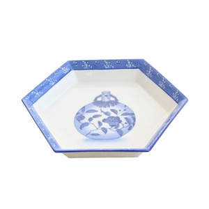 长物志【青花韵】手绘青花圆球瓶骨瓷六角碟