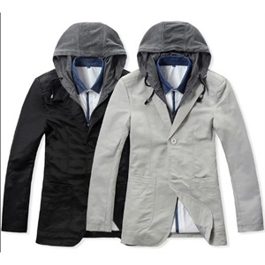 2011秋冬装新品韩版一粒扣抽绳连帽男士西服休闲小西装618-XZ002