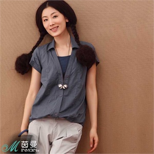 INMAN茵曼衫脚打结两件套纯棉女衬衫822203284