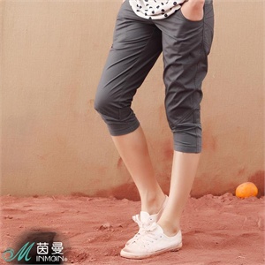 INMAN茵曼女装修身纯棉七分裤 拼布休闲女裤 Y822092493