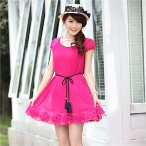 薇茹 2012夏季女装新品钉珠烧花裙摆短优雅短袖连衣裙WRNY668